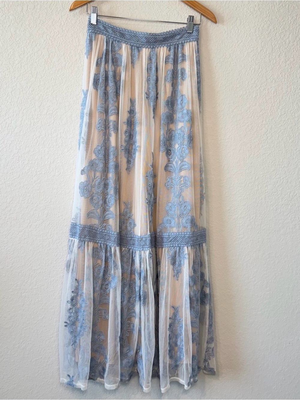 Altar'd State Pale Blue Embroidered Maxi Skirt size 6 - Picture 3 of 9